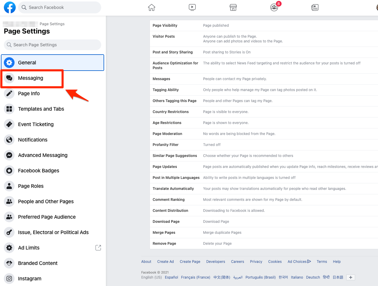 where is settings on facebook messenger